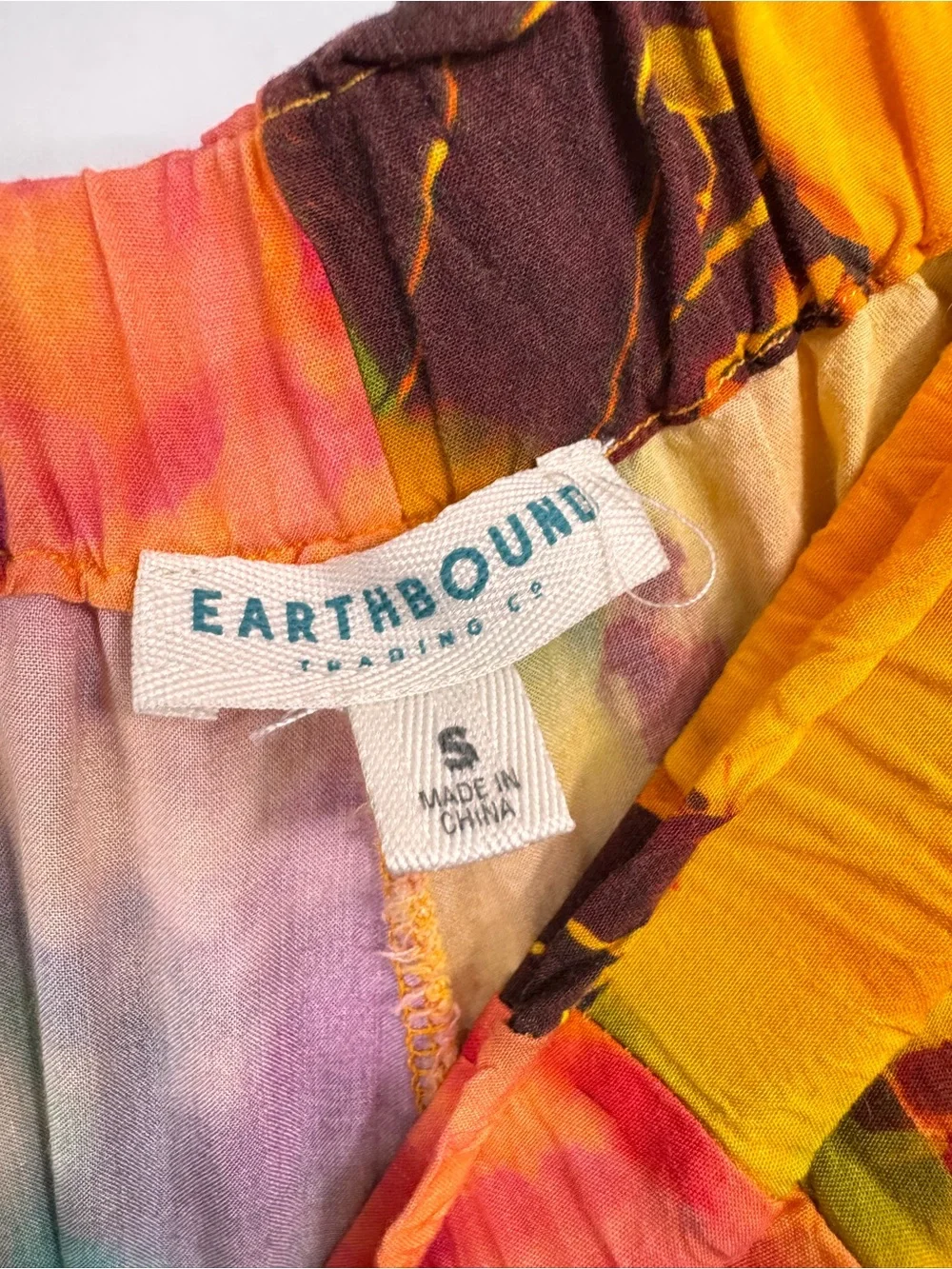 Earthbound Trading Co. Size Small Bright Multicolor Tie-Dye Harem Pants Pockets - Picture 6 of 6